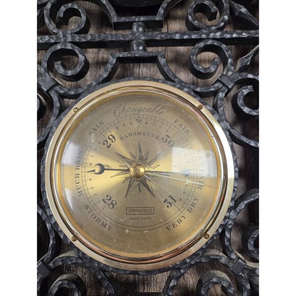 Vintage Springfield Faux Wrought Iron Weather Barometer Humidity Thermometer - Picture 2 of 5